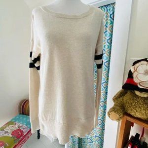 American Eagle Outfitters Preppy Cream Black Striped Oversize Sweater (size XS)